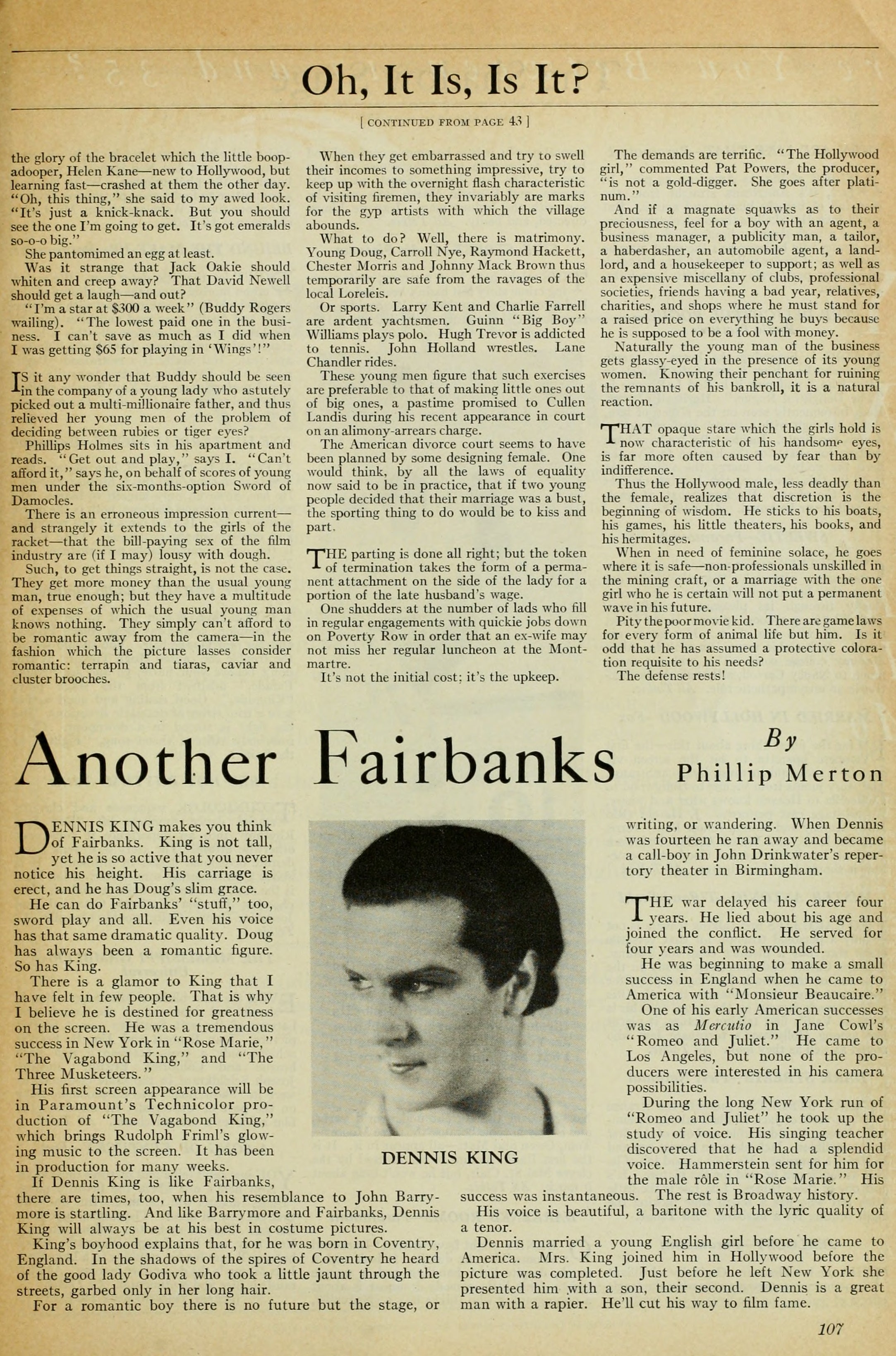 Dennis King — Another Fairbanks (1929) | www.vintoz.com