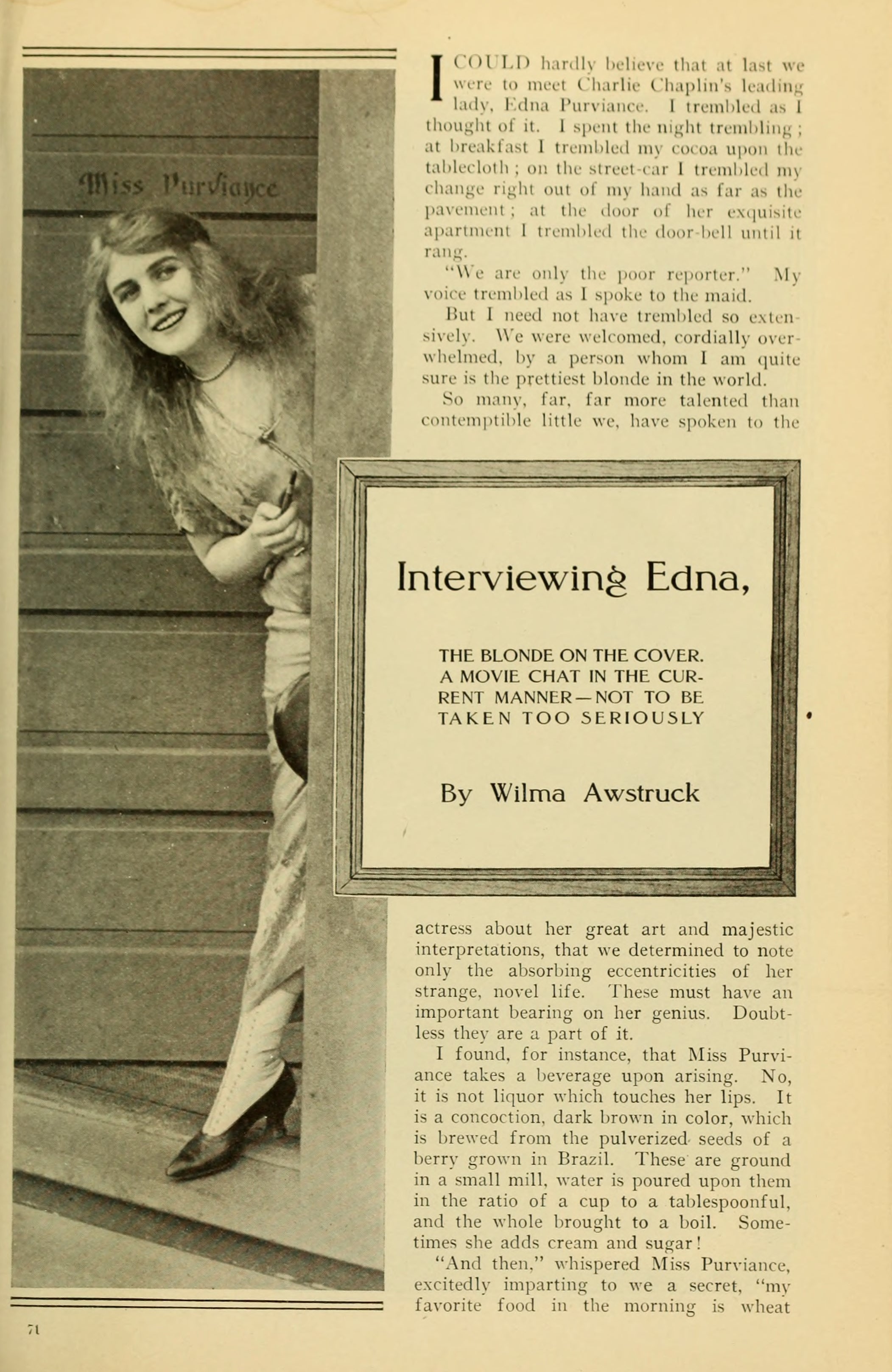 Edna Purviance — Interviewing Edna (1916) | www.vintoz.com