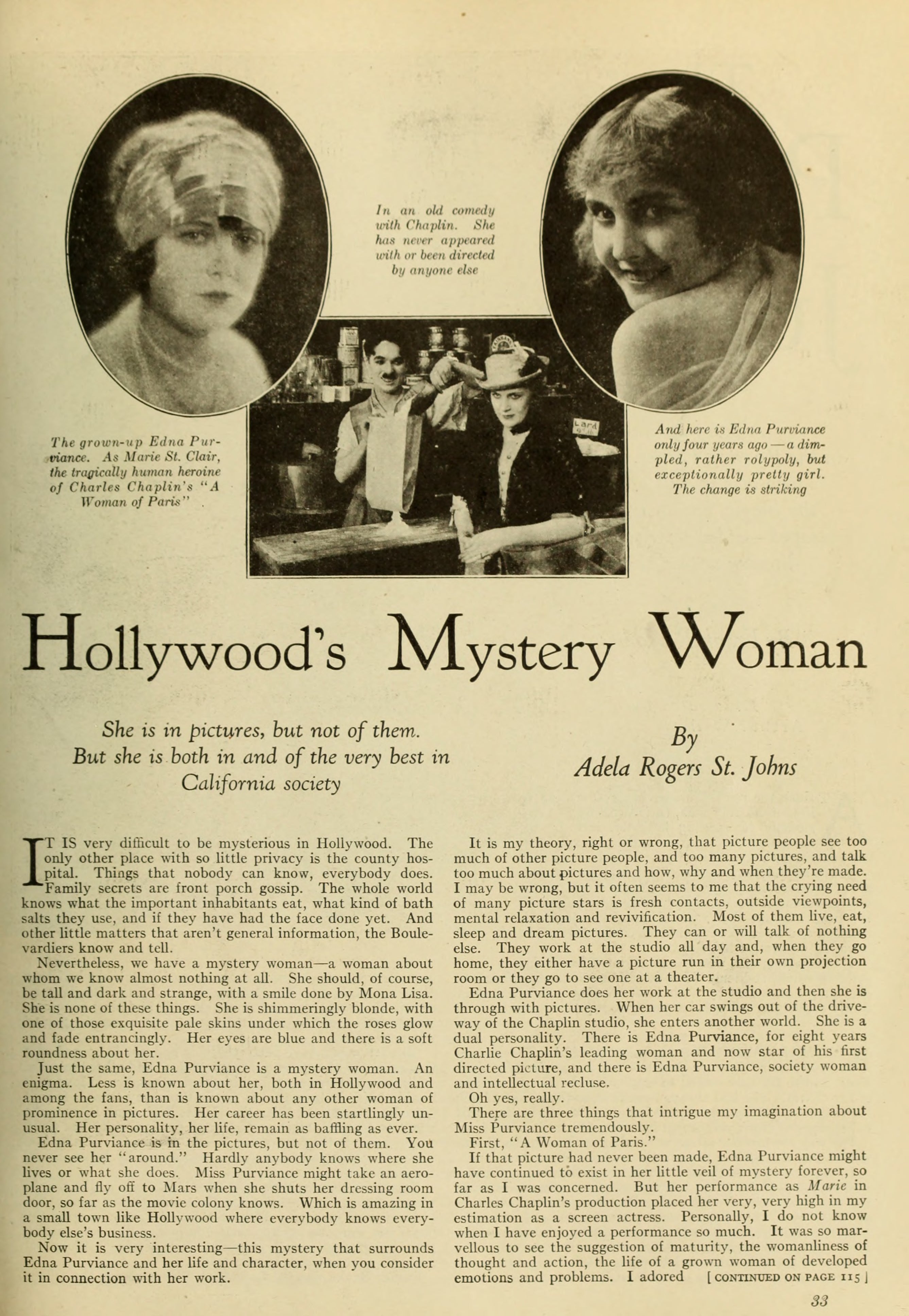 Edna Purviance — Hollywood’s Mystery Woman (1924) | www.vintoz.com