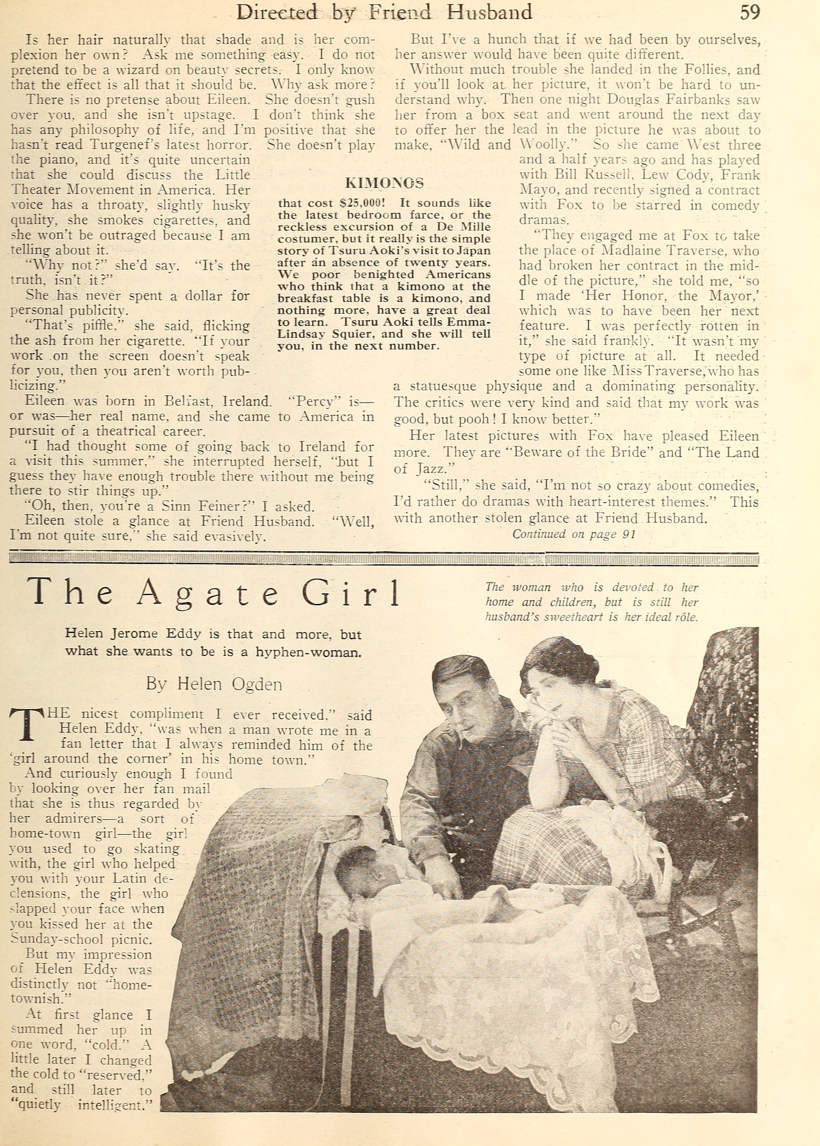 Helen Jerome Eddy — The Agate Girl | Eileen Percy — Directed by Friend Husband | (1921) | www.vintoz.com