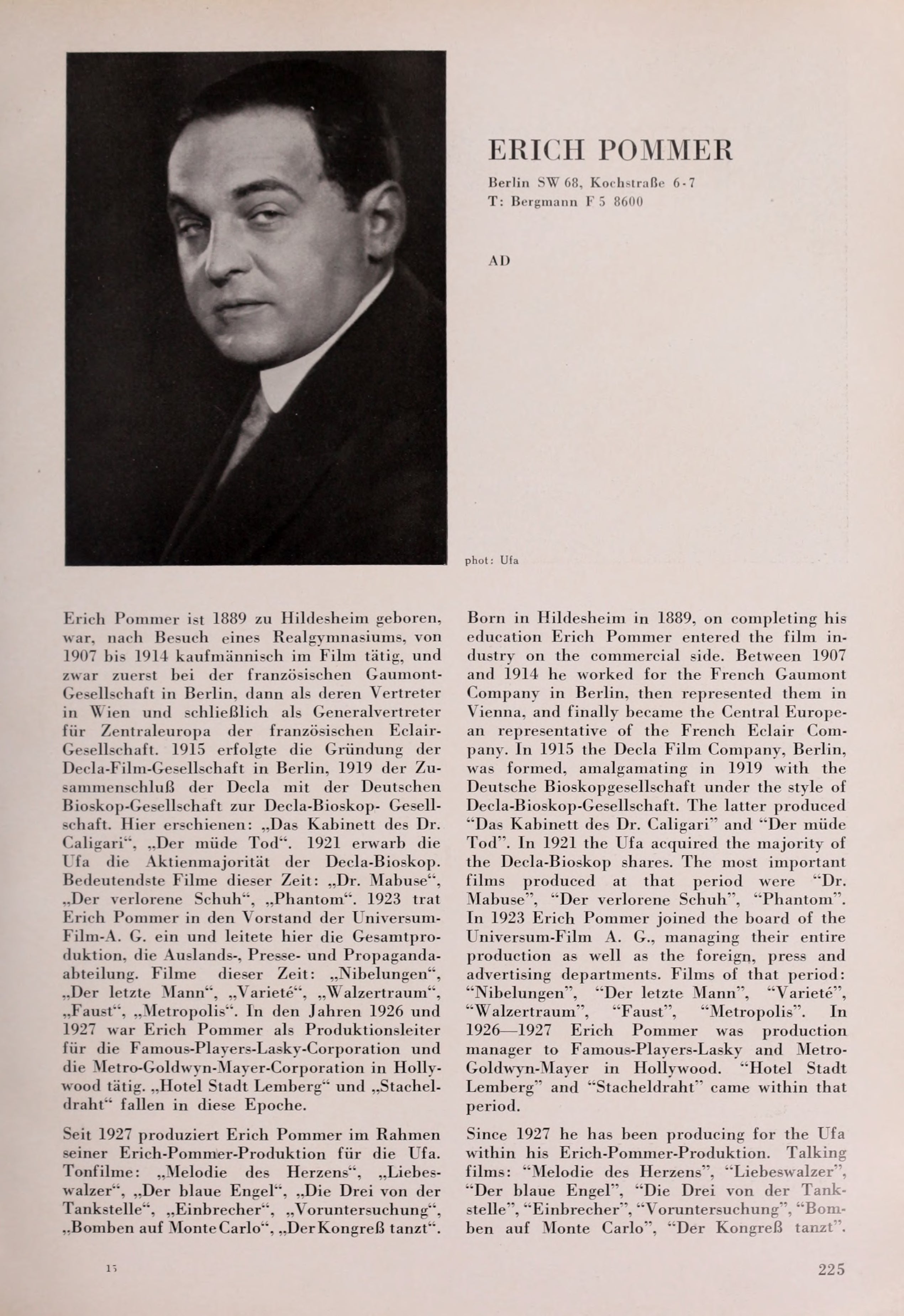 Erich Pommer (Universal Filmlexikon — 1932) | www.vintoz.com