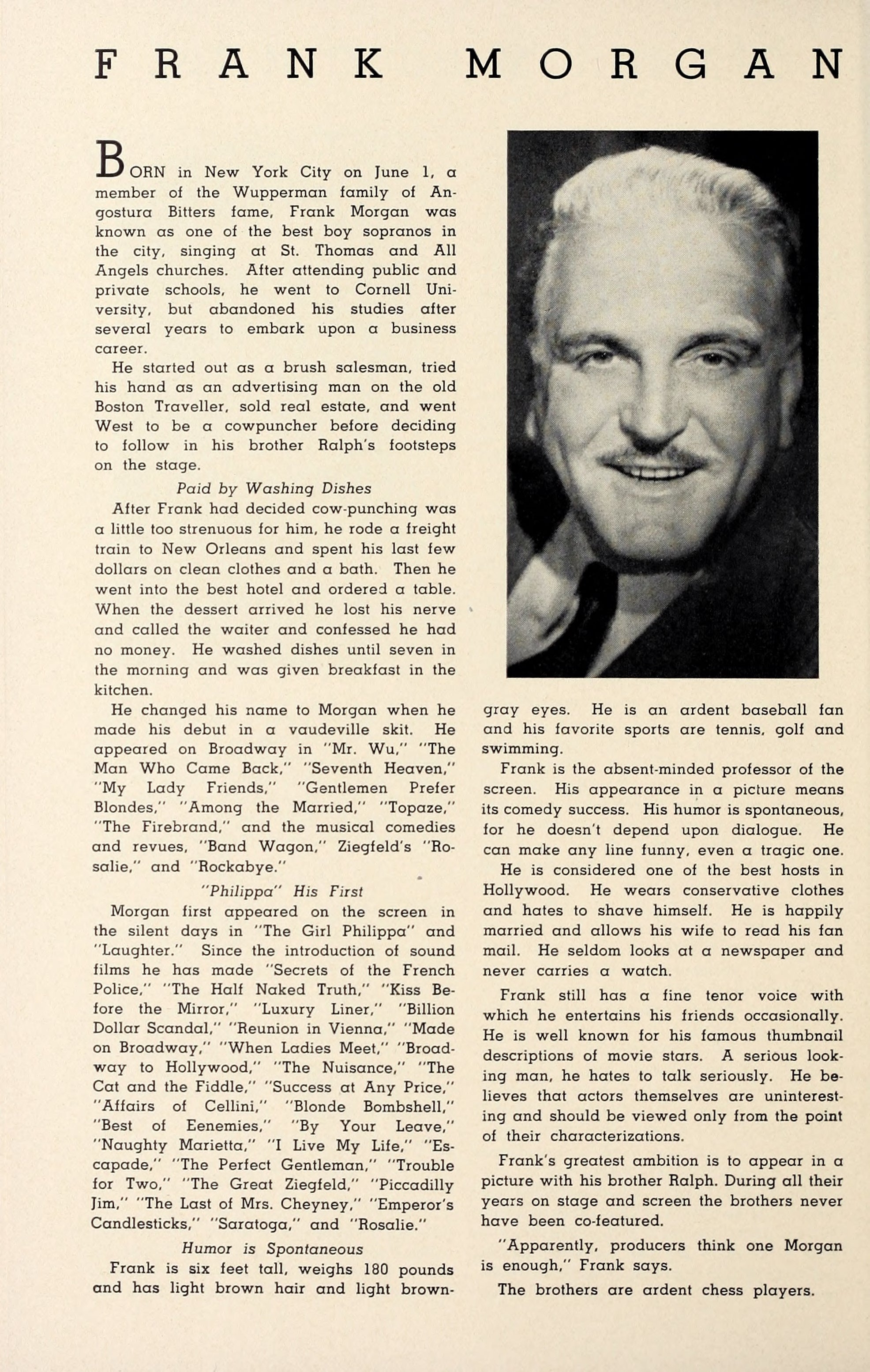 Frank Morgan (Who’s Who at MGM, 1937) | www.vintoz.com