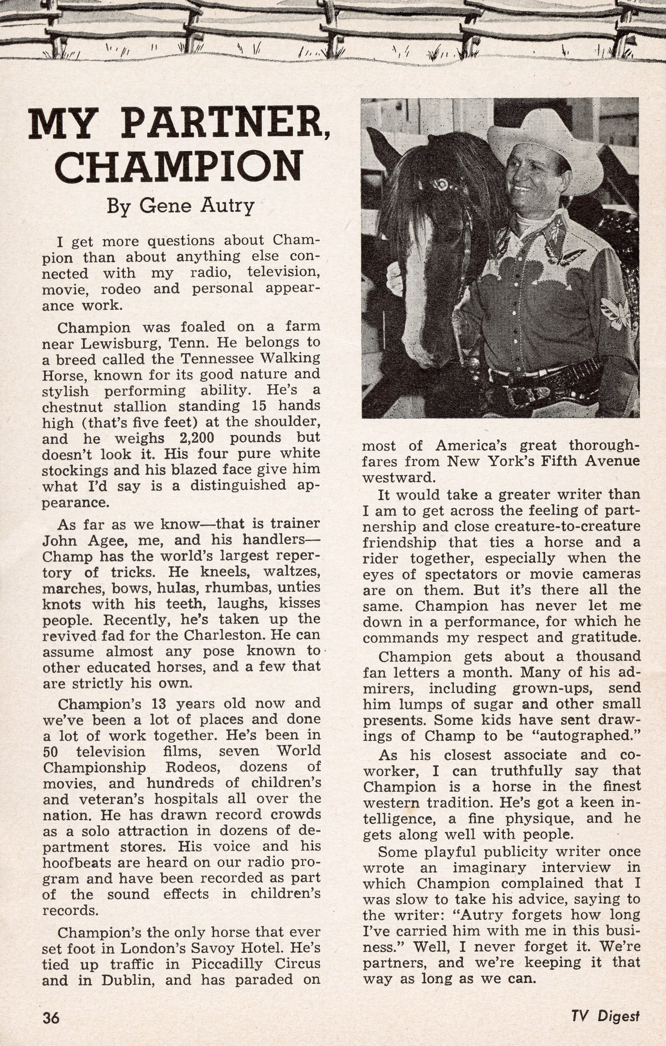 Gene Autry — My Partner, Champion (1951) | www.vintoz.com