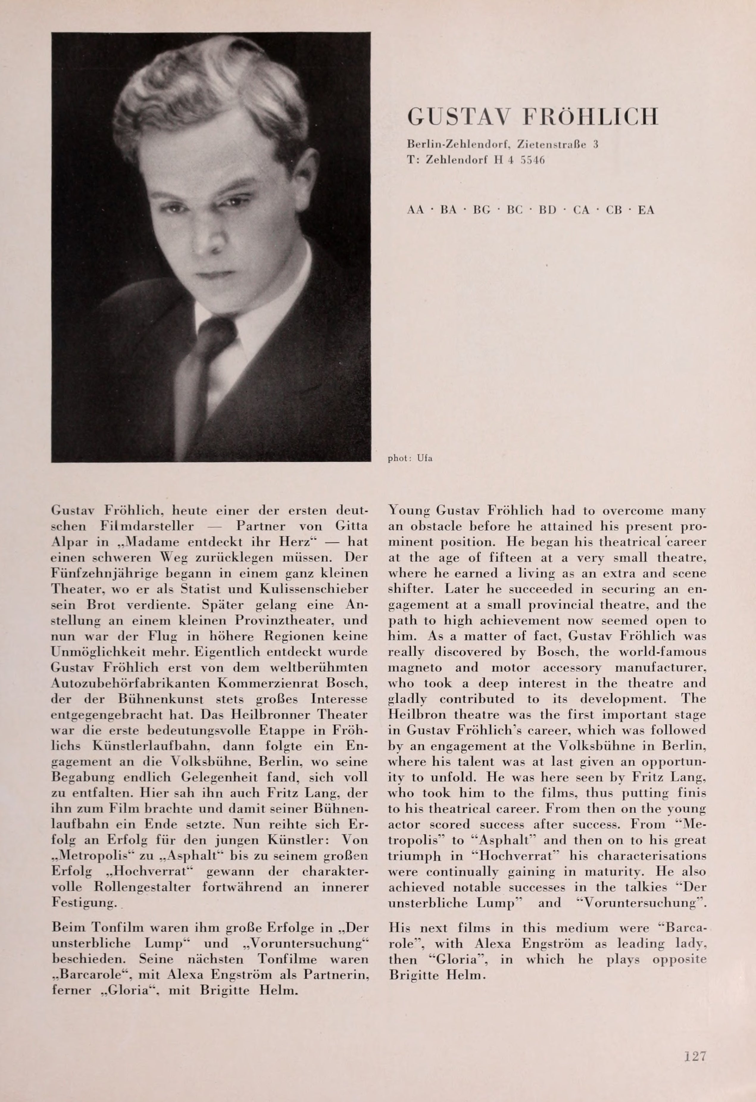 Gustav Fröhlich (Universal Filmlexikon, 1932) | www.vintoz.com