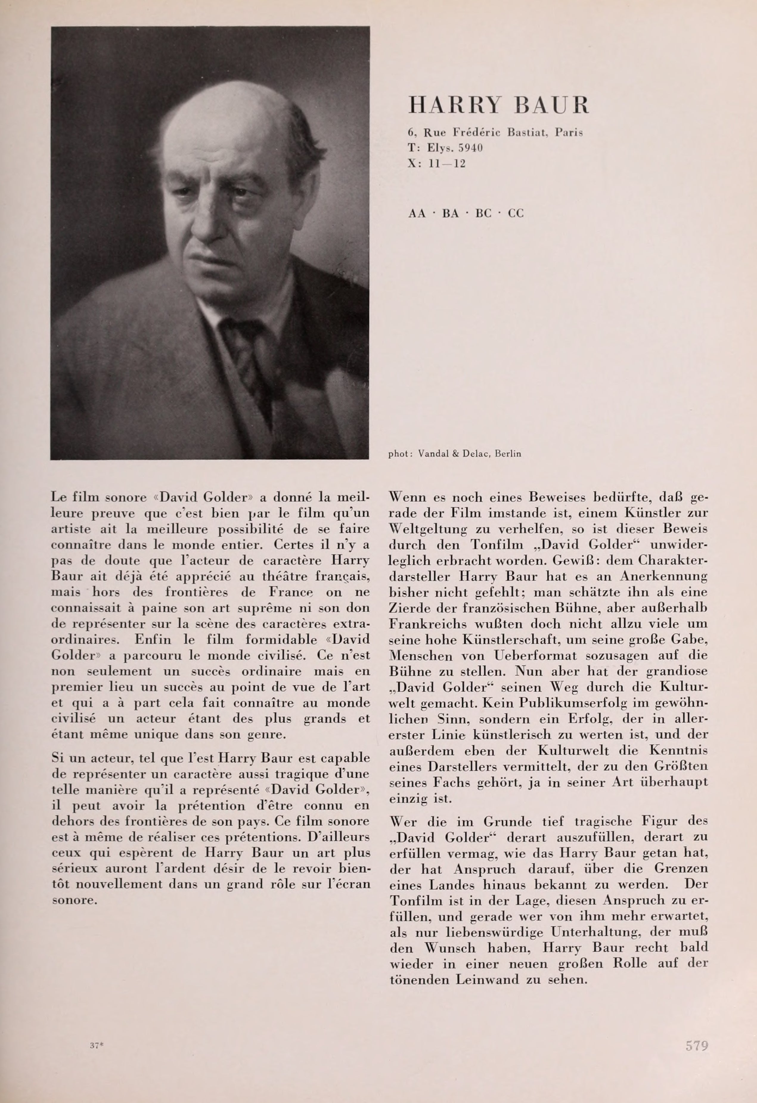 Harry Baur (Universal Filmlexikon — 1932) | www.vintoz.com