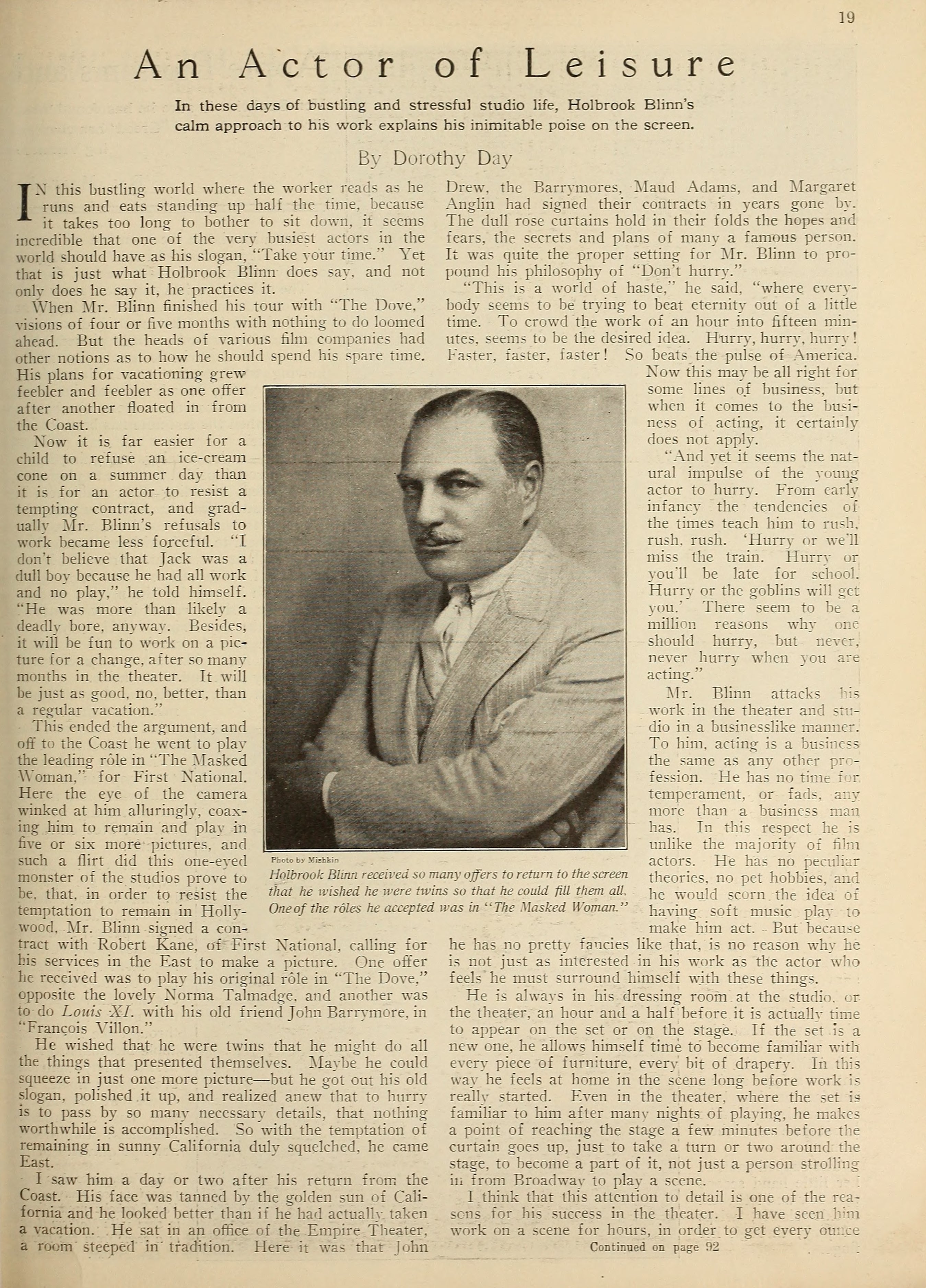 Holbrook Blinn — An Actor of Leisure (1926) | www.vintoz.com