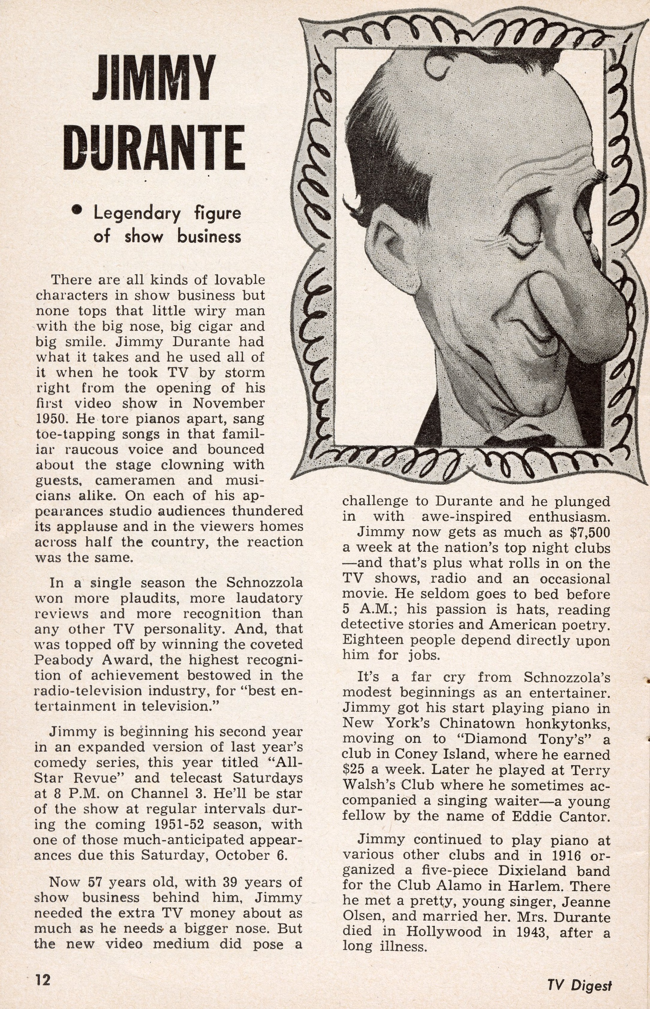 Jimmy Durante – Legendary Figure of Show Business (1951) | www.vintoz.com