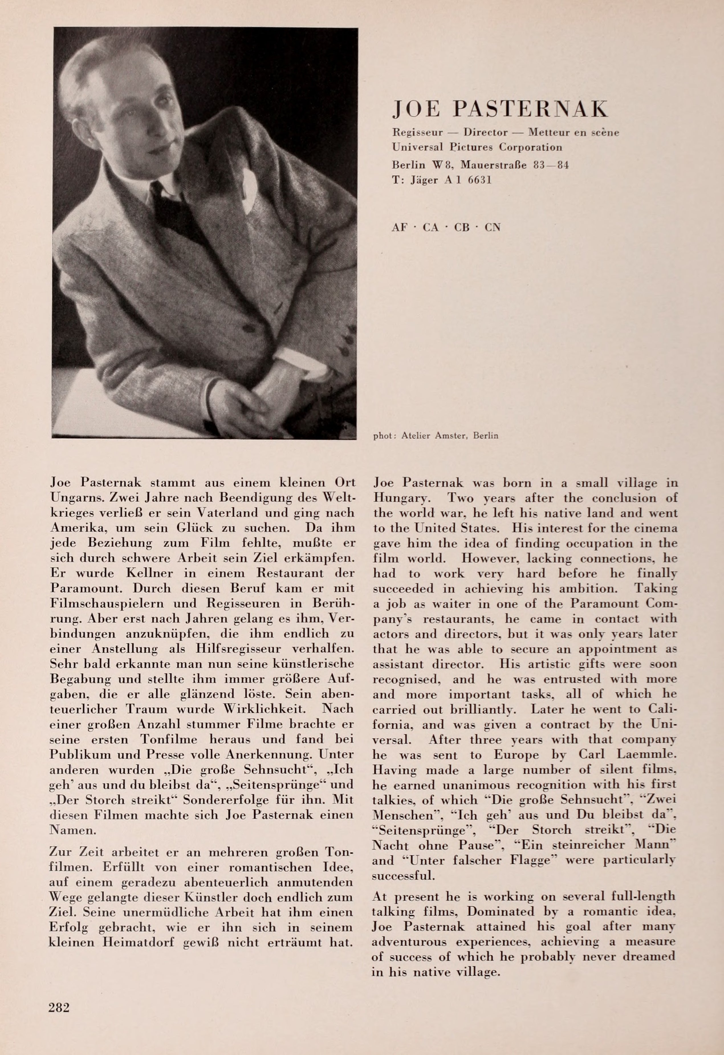 Joe Pasternak (Universal Filmlexikon — 1932) | www.vintoz.com