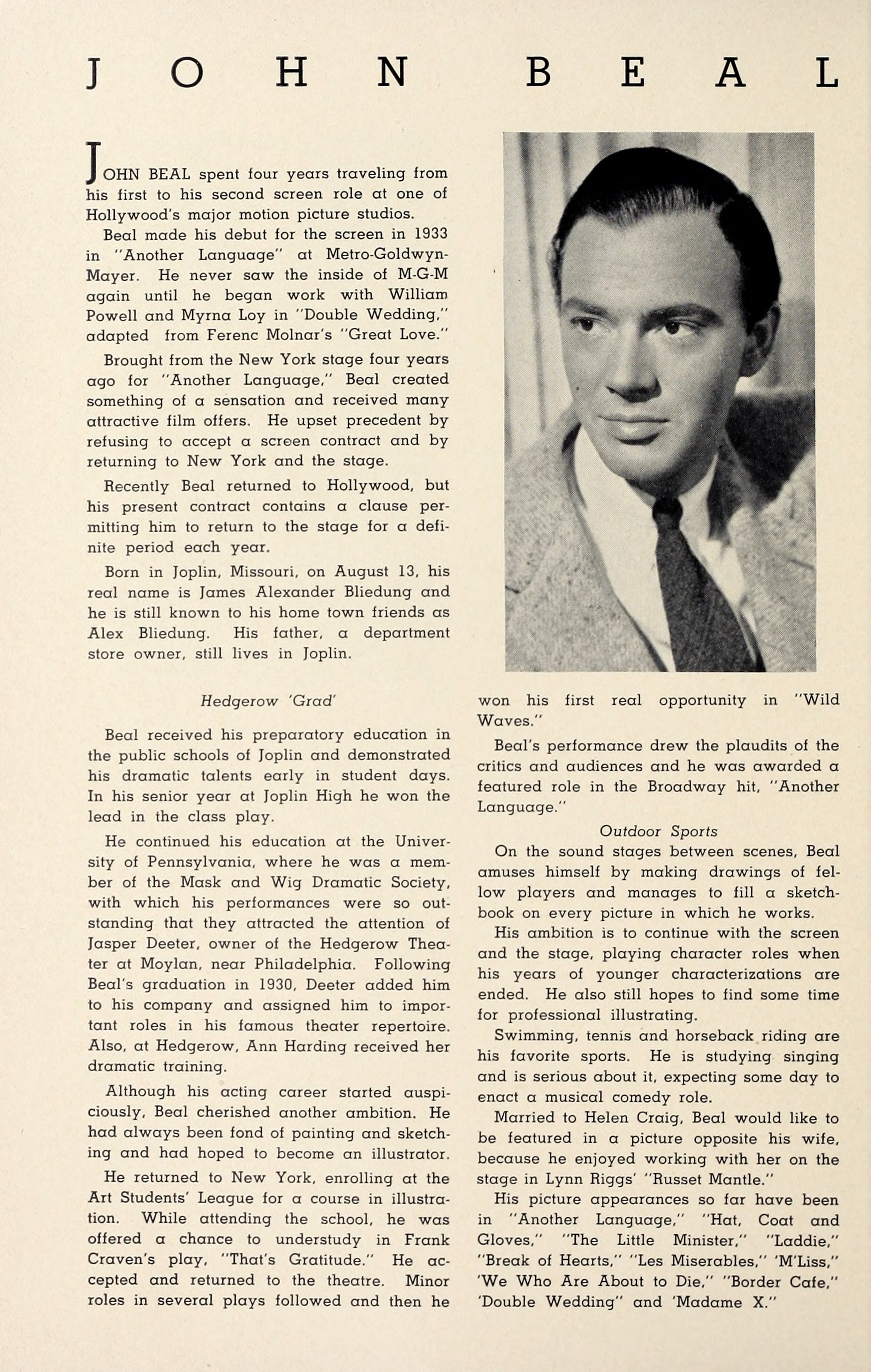 John Beal (Who’s Who at MGM, 1937) | www.vintoz.com