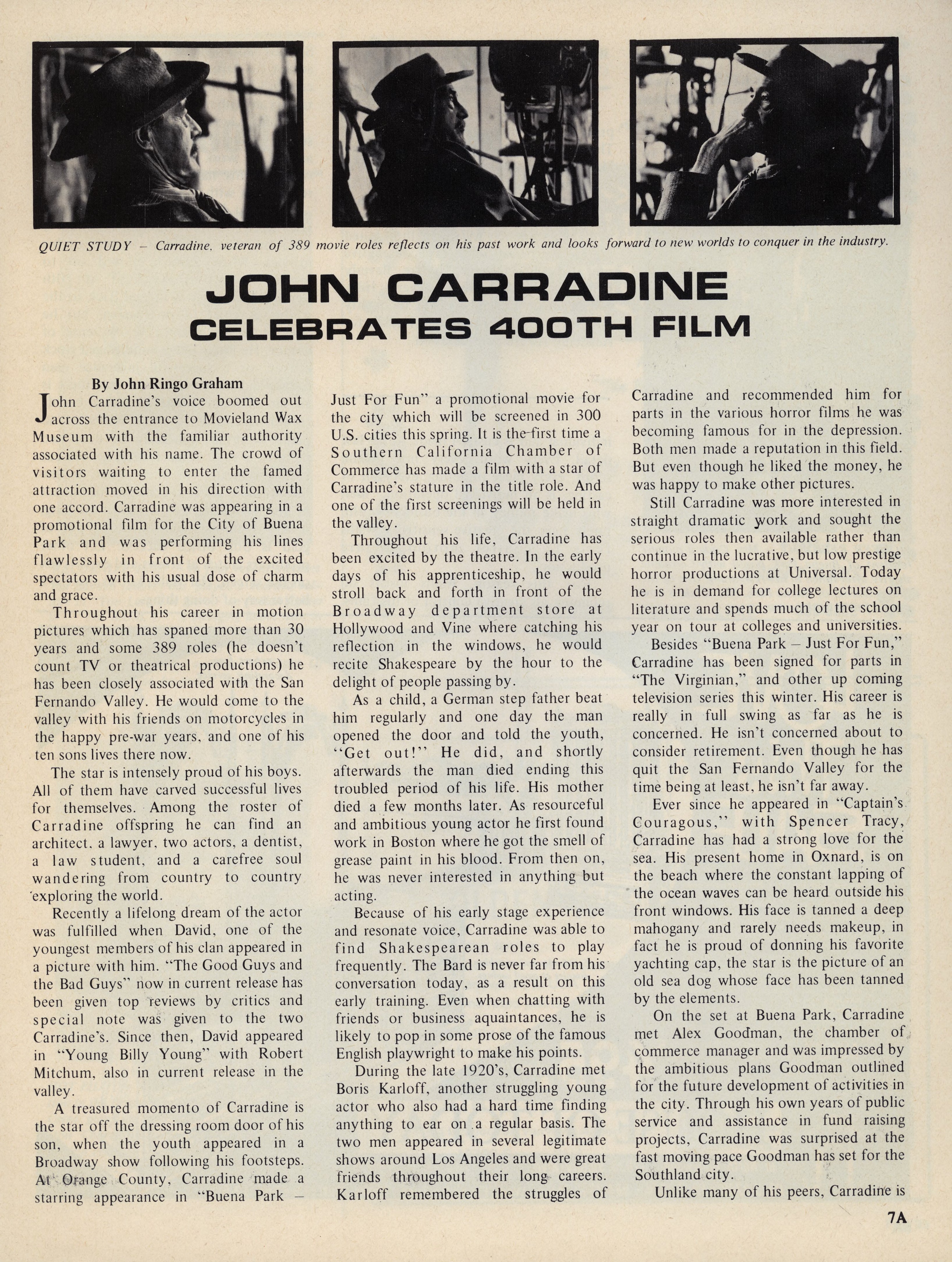 John Carradine Celebrates 400th Film (1969) | www.vintoz.com