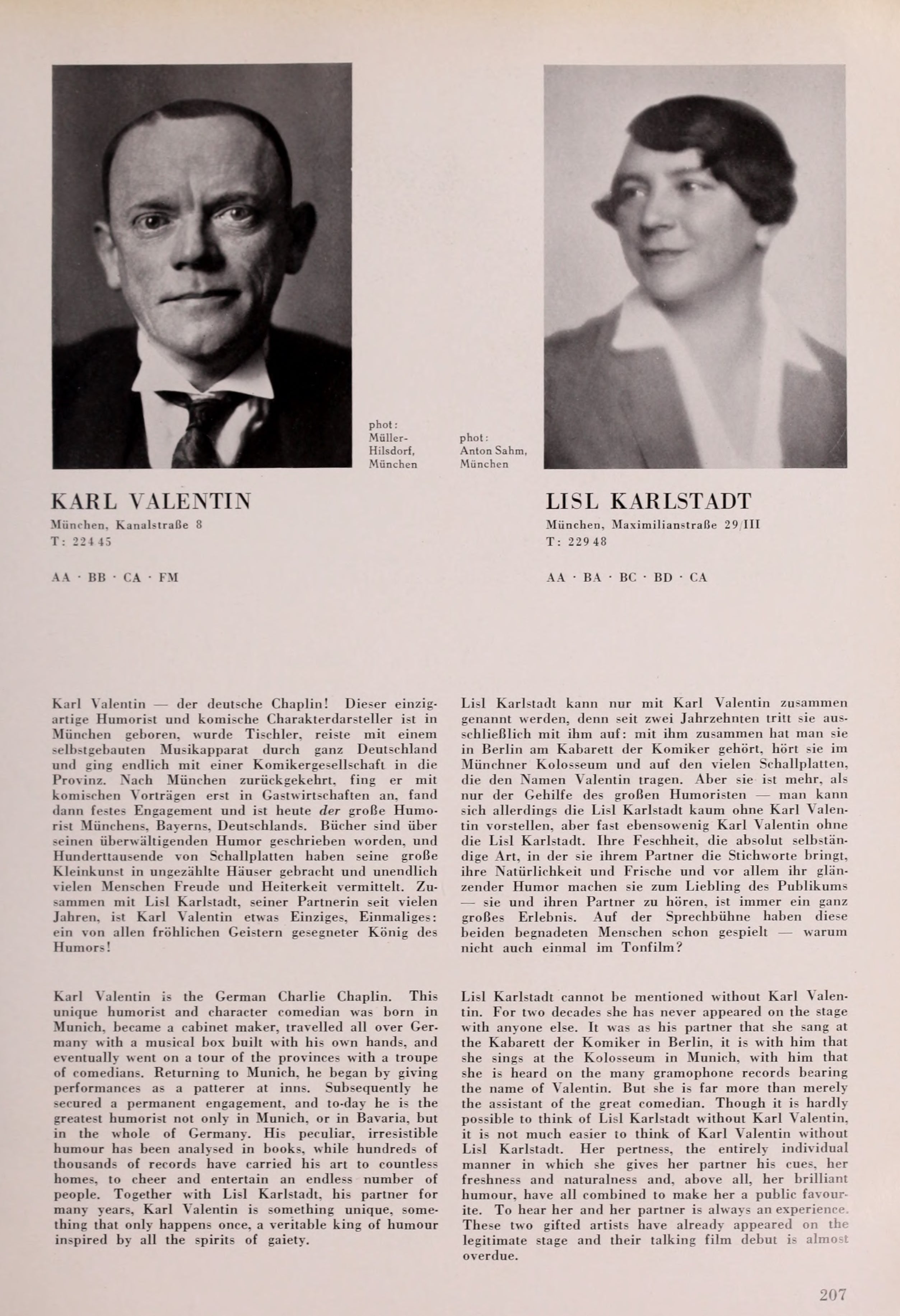 Karl Valentin and Lisl Karlstadt (Universal Filmlexikon, 1932) | www.vintoz.com