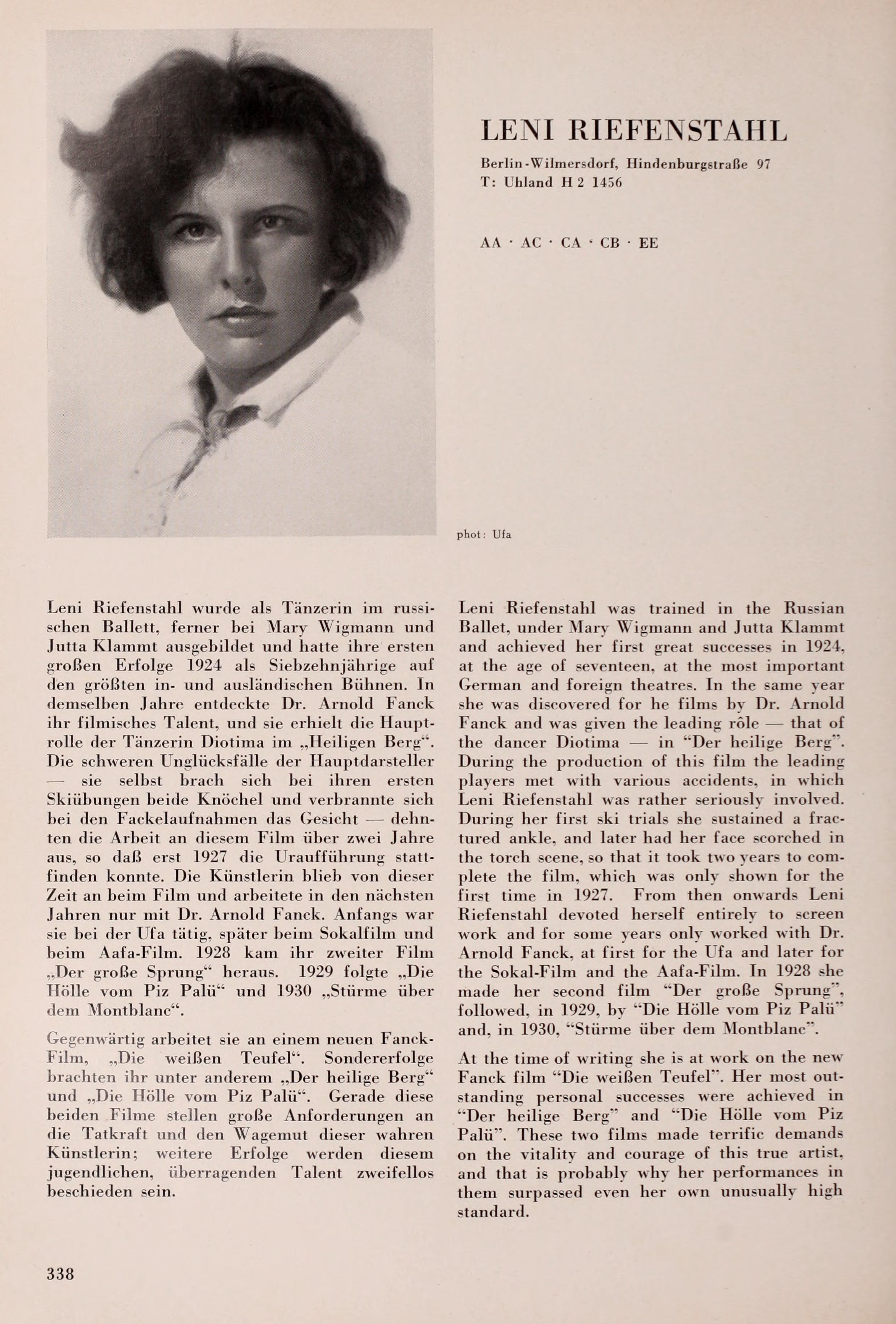 Leni Riefenstahl (Universal Filmlexikon, 1932) | www.vintoz.com