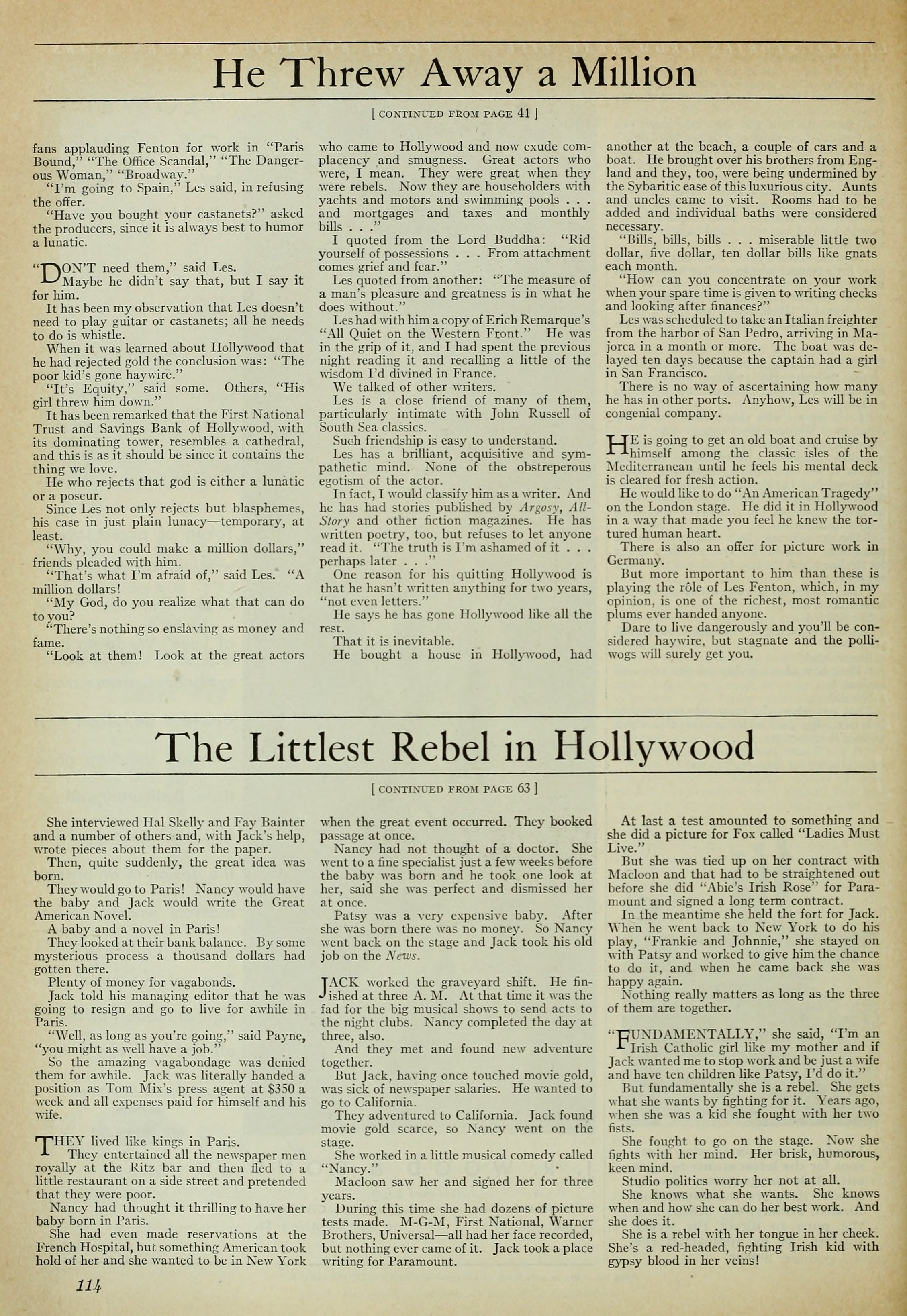 Leslie Fenton — He Threw Away a Million + Nancy Carroll — The Littlest Rebel in Hollywood (1929) | www.vintoz.com