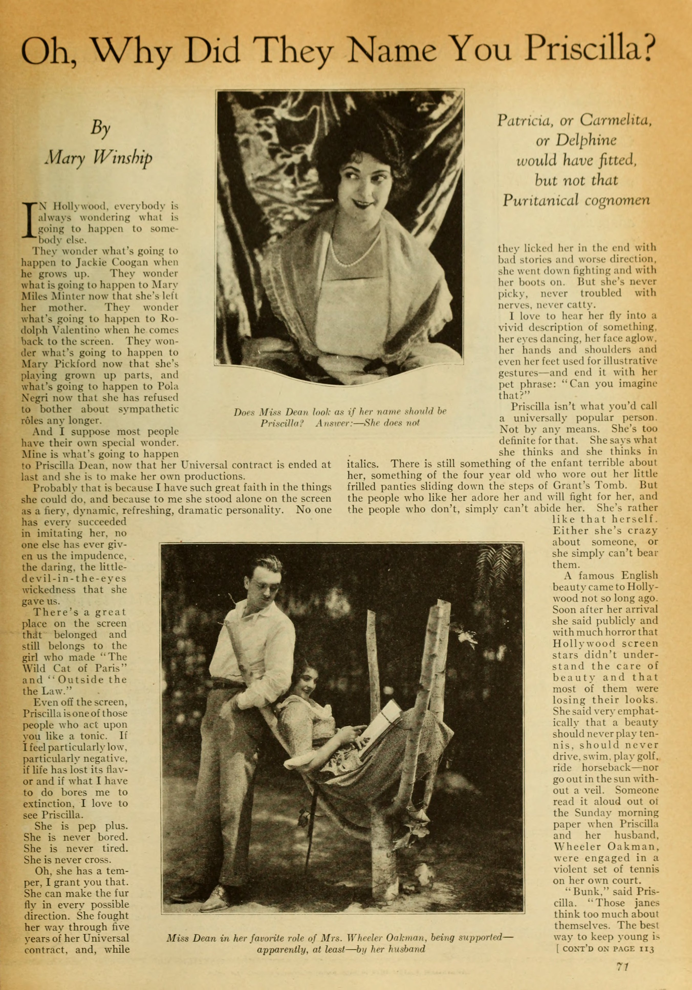 Priscilla Dean — Oh, Why Did They Name You Priscilla? (1924) | www.vintoz.com