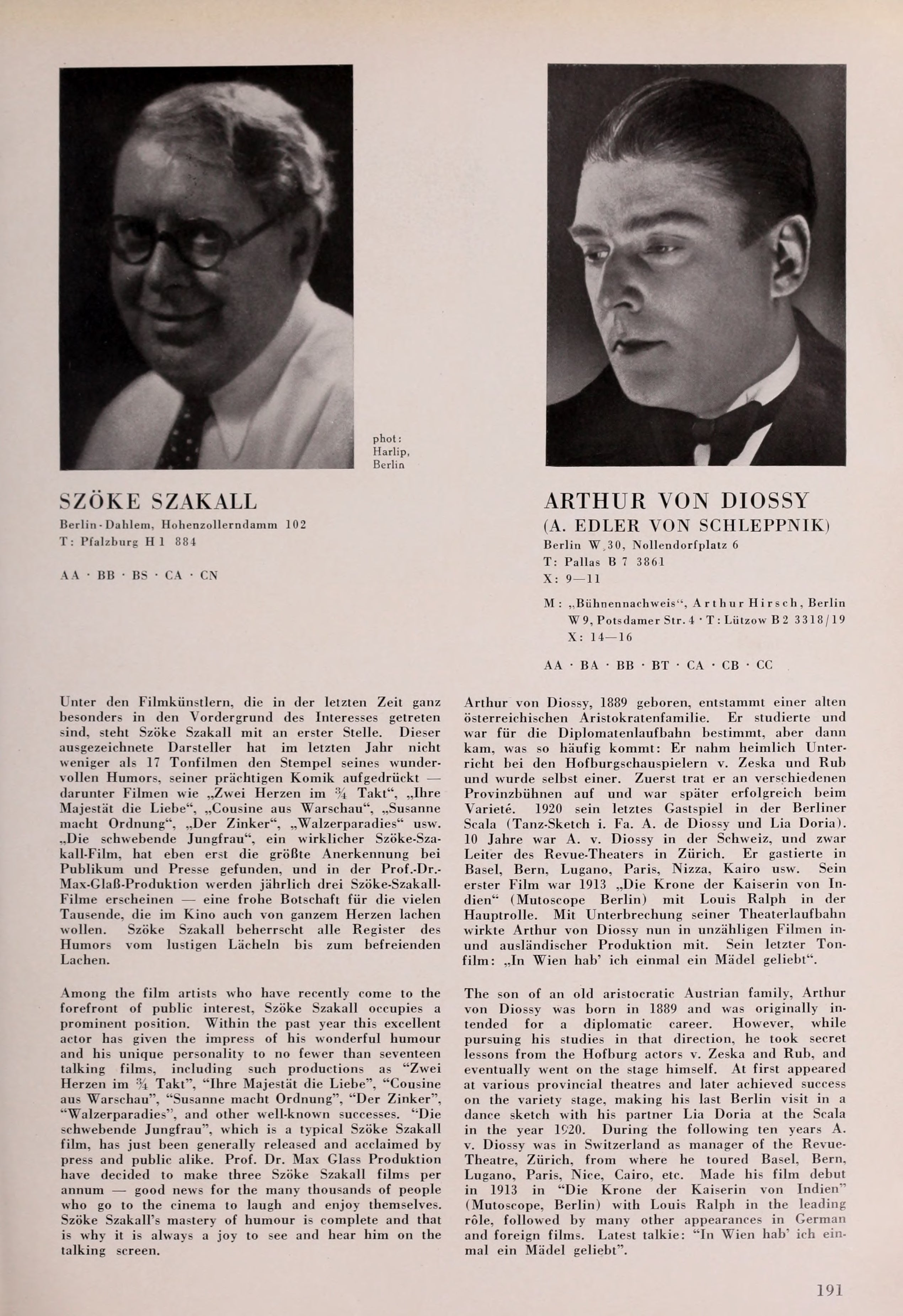 Szőke Szakáll and Arthur von Diossy (Universal Filmlexikon, 1932) | www.vintoz.com