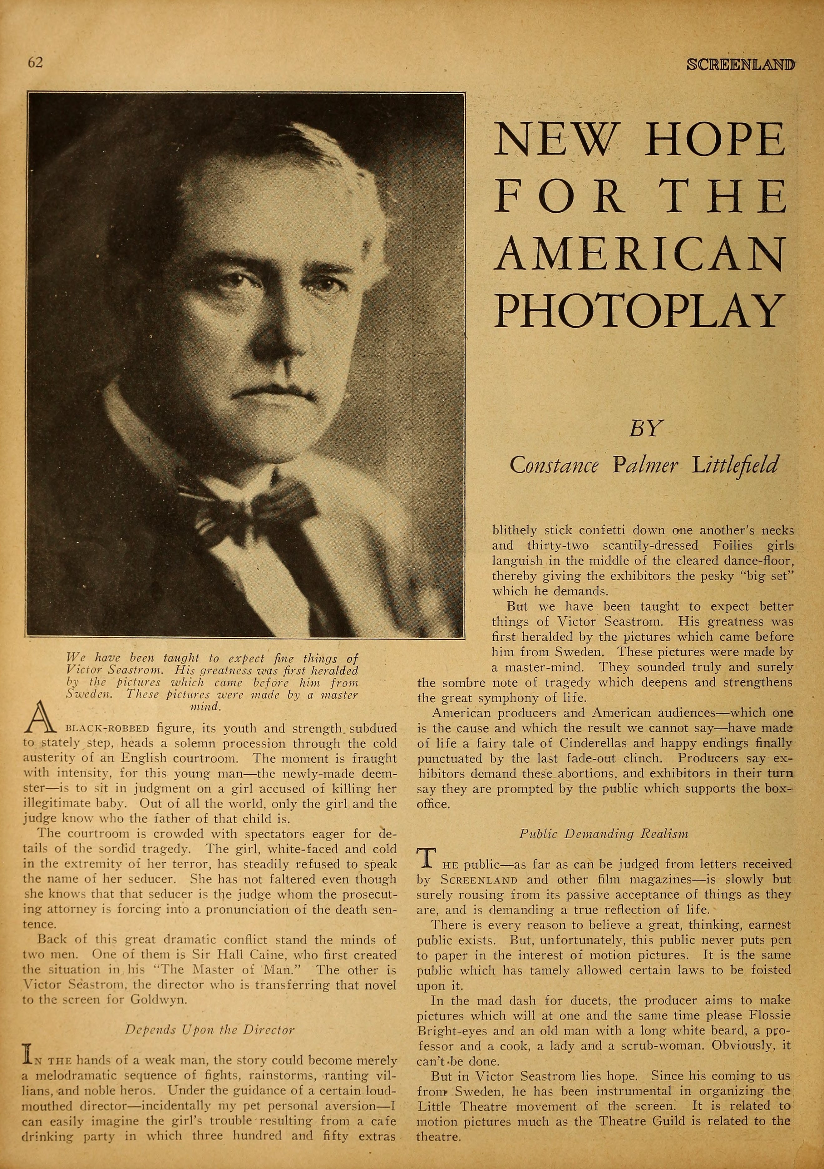 Victor Seastrom — New Hope for the American Photoplay (1923) | www.vintoz.com