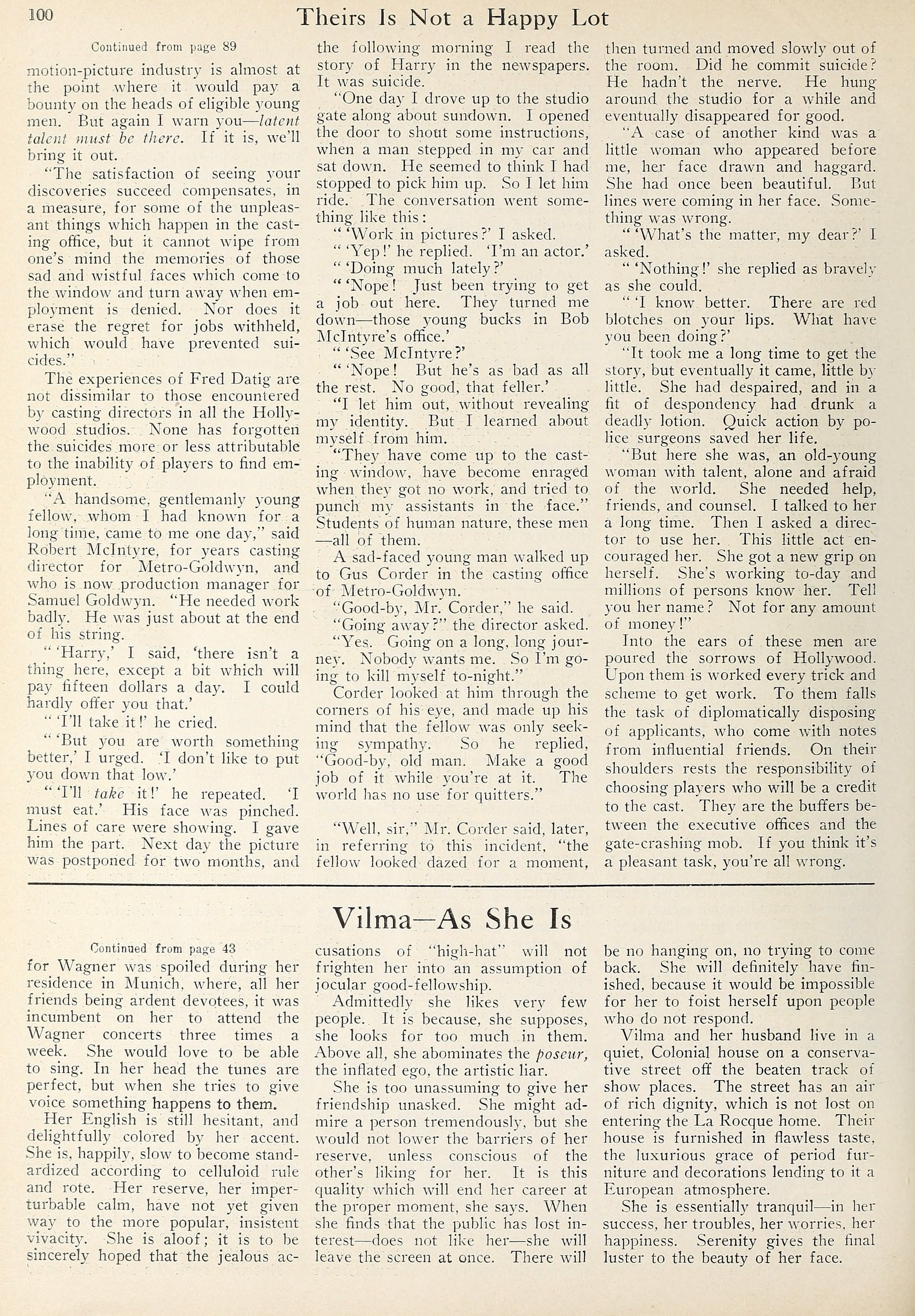 Casting Directors — Theirs Is Not a Happy Lot | Vilma Banky — As She Is | 1928 | www.vintoz.com