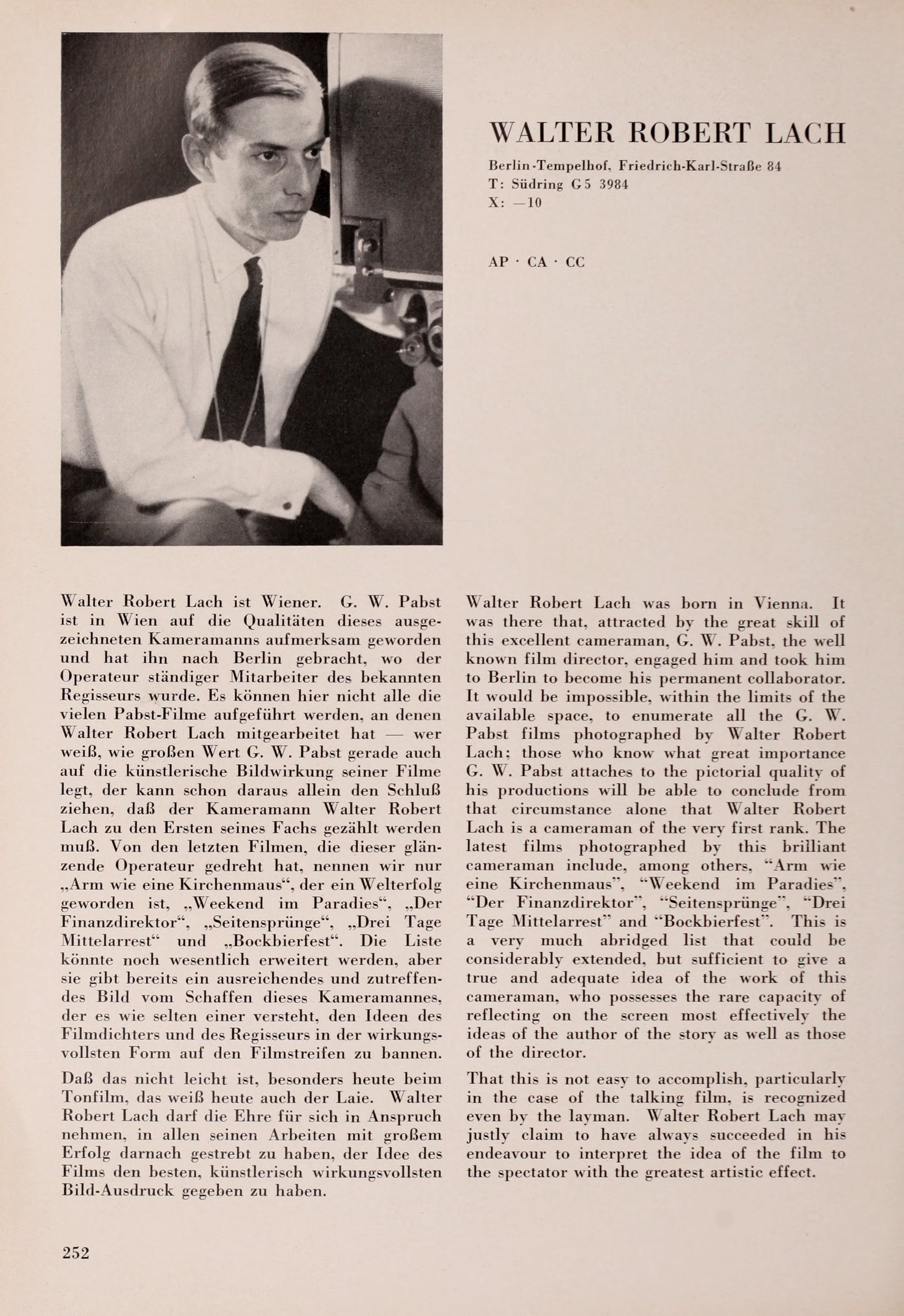 Walter Robert Lach (Universal Filmlexikon — 1932) | www.vintoz.com