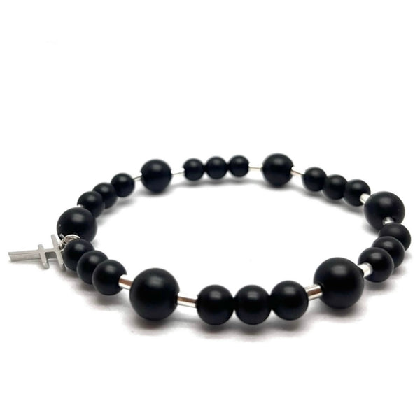 Bracelet Perles homme noir argent coulissant Bead - Fury J