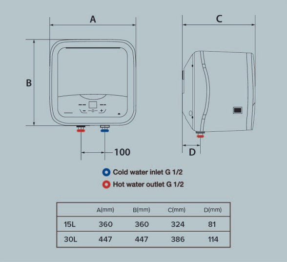 diagram dimensions of storage heater
