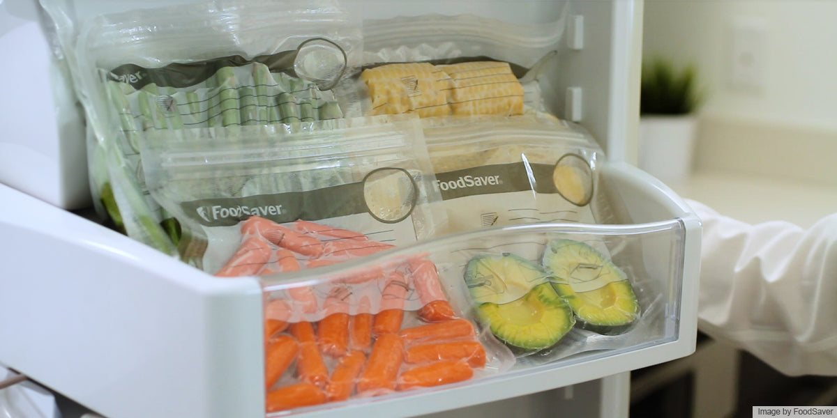 sealed food bags in the fridge