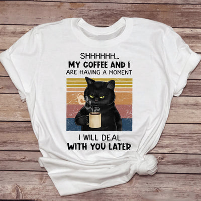 Female Tshirt Clothing Pet-Drinking-Coffee Funny Cat Tops