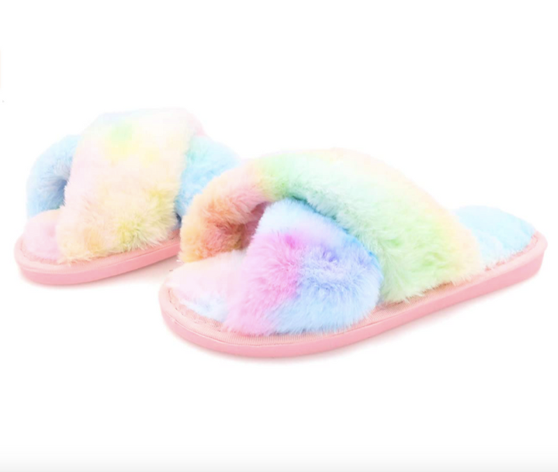 fluffy criss cross slippers