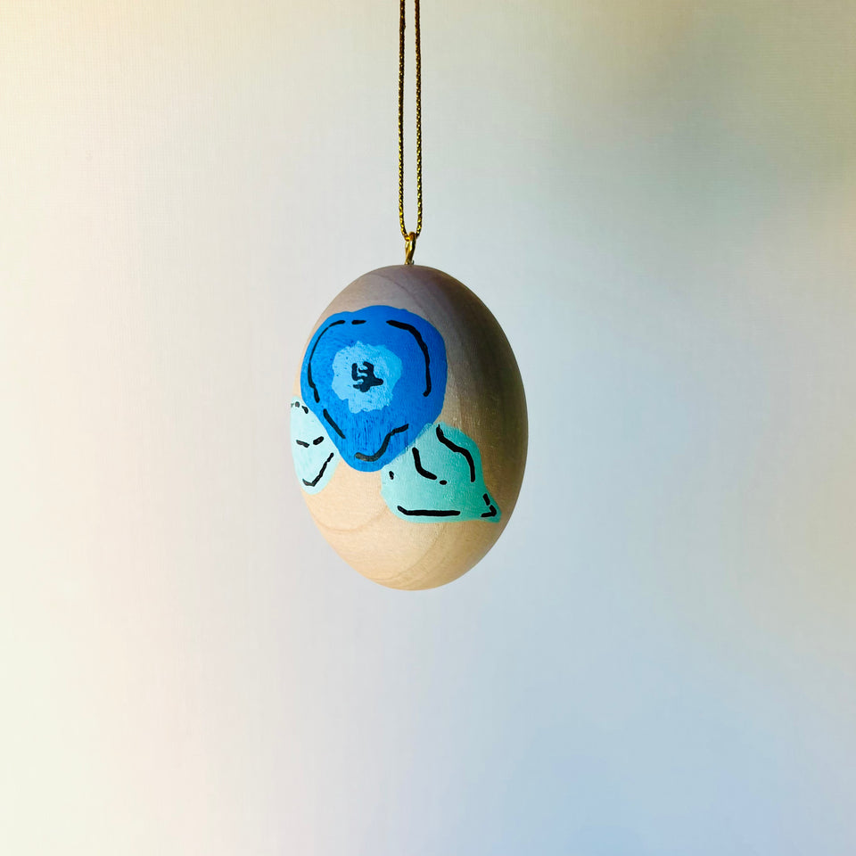 Wooden Egg Ornament in MultiColored Flower Detail