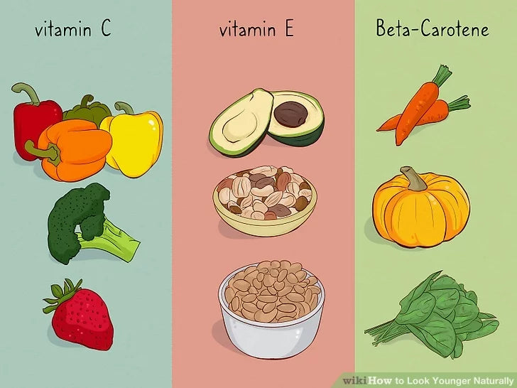 Bước 2: Ăn thực phẩm giàu vitamin C, E và Beta-carotene để giữ cho làn da của bạn khỏe mạnh.