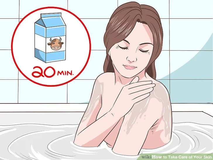 Bước 5: Hãy tắm bằng sữa, đặc biệt nếu bạn có làn da khô.
