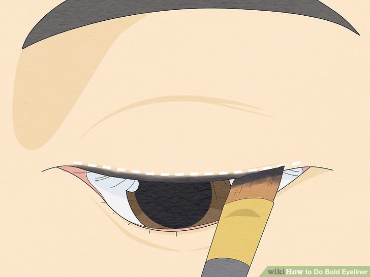 Bước 1: Tạo lớp nền cho đường kẻ mắt có cánh của bạn bằng cách sử dụng phấn mắt màu đen.