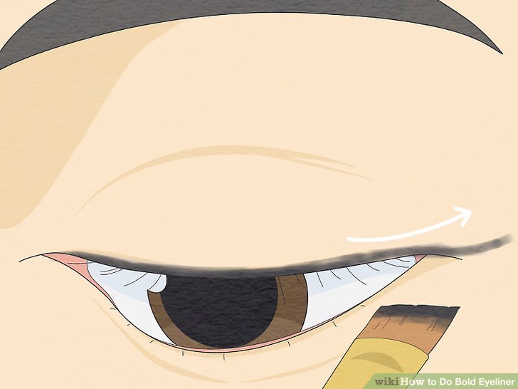 Bước 2: Viền đôi cánh mắt của bạn với phấn mắt màu đen.