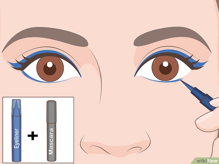 Bước 2: Một cách làm đôi mắt trở nên nổi bật và quyến rũ là dùng phấn mắt và kẻ viền mắt màu xanh dương.