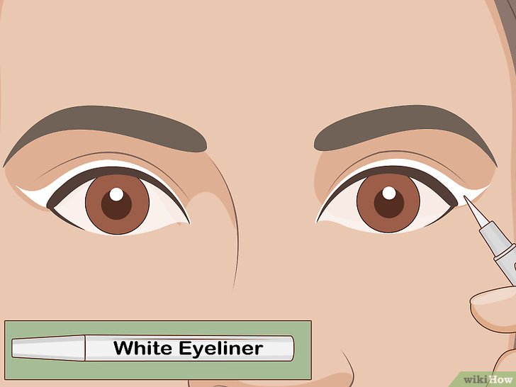 Bước 5: Để làm cho đôi mắt trông to hơn, bạn có thể sử dụng chì kẻ viền mắt màu sáng.