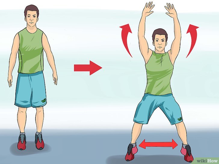 Bước 3: Nhảy dang tay chân là một bài tập đơn giản nhưng hiệu quả để tăng nhịp tim và đốt cháy calo.