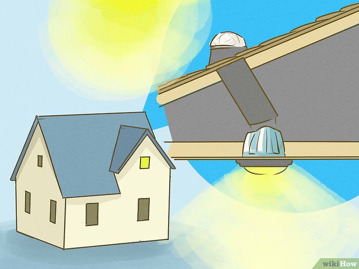 Bước 1: Lắp cửa sổ ở trần nhà và đèn mặt trời.