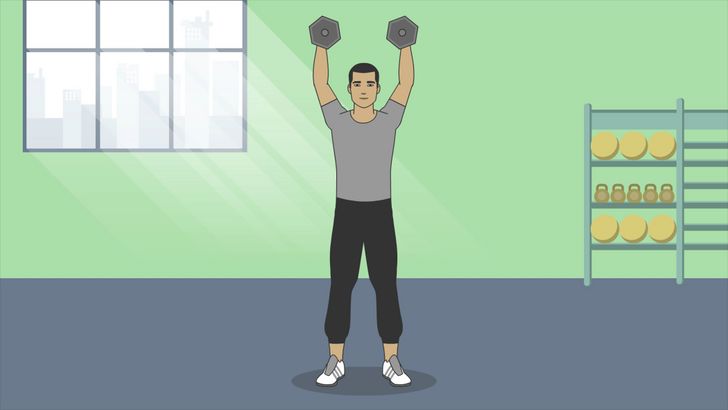Bước 1: Đẩy tạ qua đầu là một bài tập tốt cho cơ vai, giúp bạn có thân hình cân đối và cuốn hút.