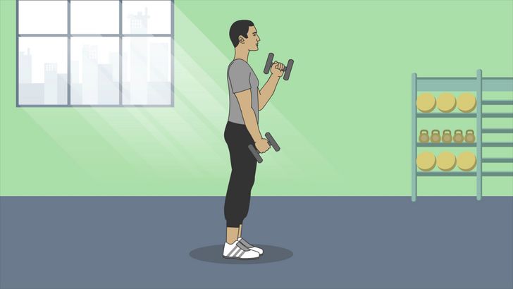Bước 2: Cuốn tạ hình búa là một bài tập thể hình phổ biến và hiệu quả cho cơ nhị đầu, cơ trợt và cơ vai.