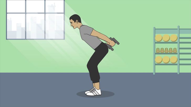 Bước 2: Cách thực hiện một bài tập rất tốt cho cơ vai và lưng, đó là chống tay đẩy ngược tạ đơn.
