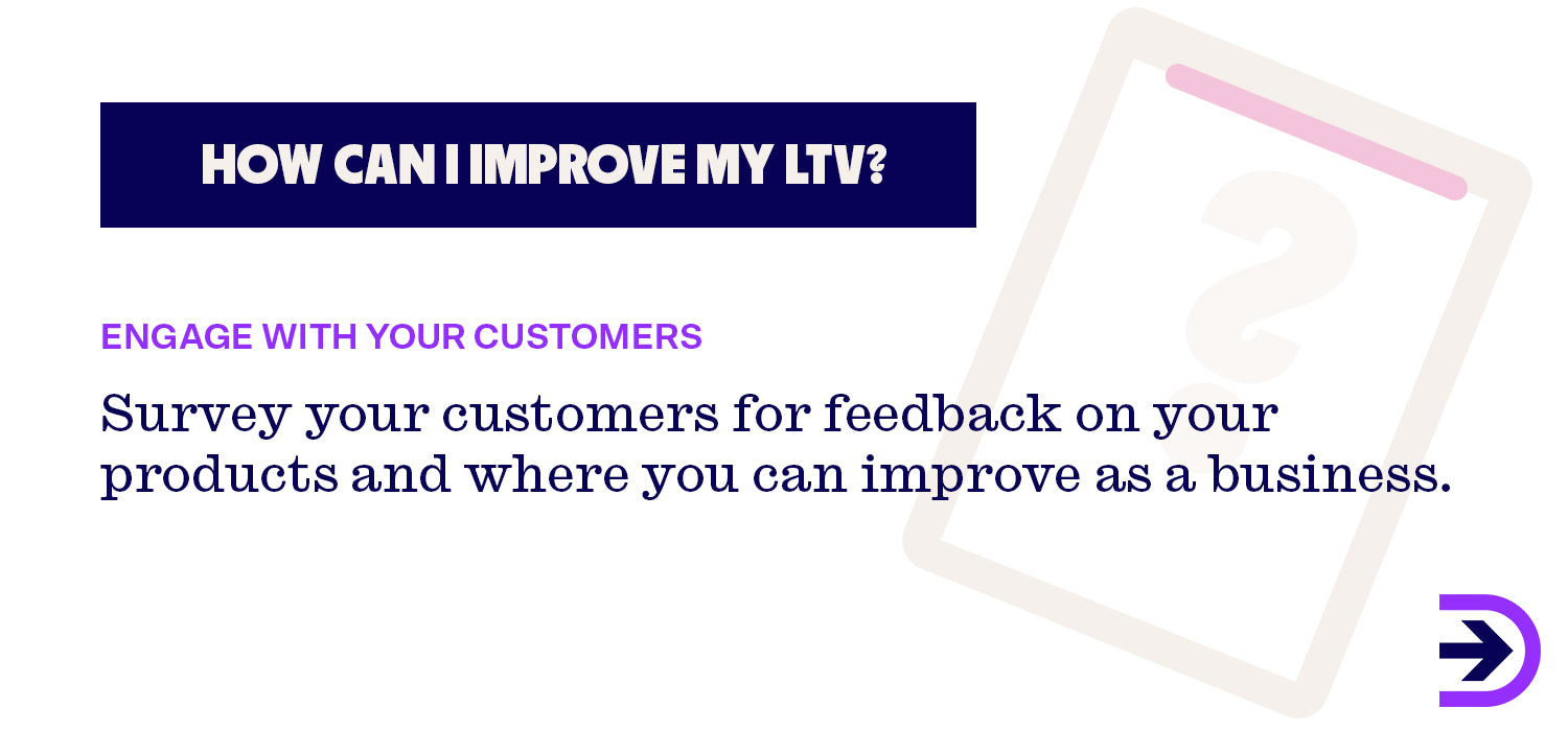 Engaging with your customers with surveys and email newsletters can help you understanding your customer base better to ultimately improve LTV.