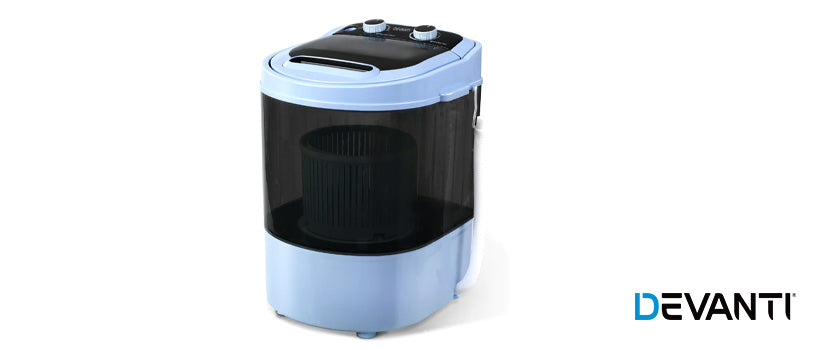 A Devanti 3kg Mini Portable Washing Machine, blue and black.