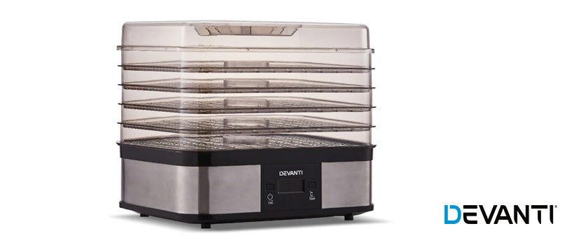 A Devanti five tray silver food dehydrator.