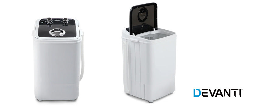 A Devanti 4.6kg Portable Washing Machine, white, single tub.