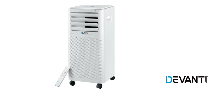 A Devanti White Portable Air Conditioner/Dehumidifier.