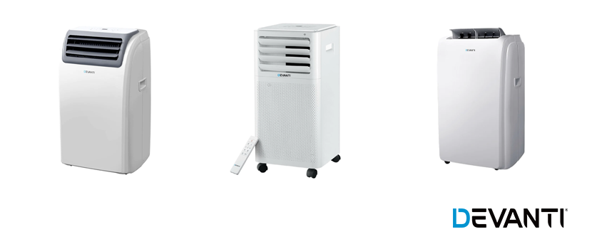 Three Devanti White Portable Air Conditioner/Dehumidifiers.