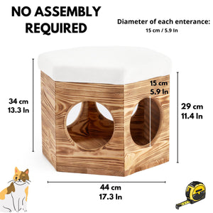 Hexagon Wooden Cat House Ottoman Footstool With Removable Lid 2 in 1 Cat Cave