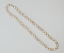Load image into Gallery viewer, Round Ringed Baroque Pearl and Rose Quartz Necklace
