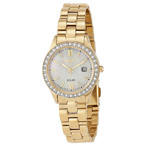 Seiko Ladies Solar Gold Titanium Japanese Quartz Fashion Watch Model SUP282