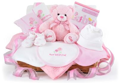 Deluxe New Baby Basket for a Girl in Pink