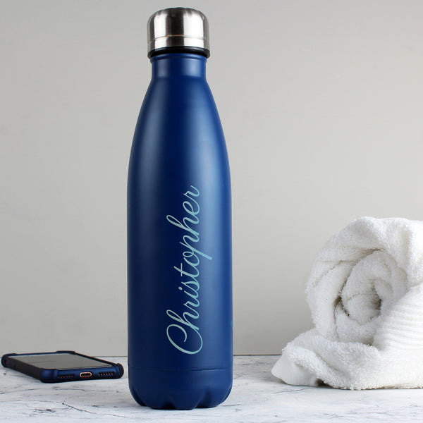 Personalised Blue Metal Insulated Drinks Bottle 2